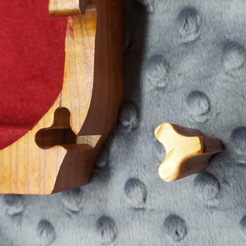 Hand Carved Wood Puzzle Jewelry Box Hibiscus Flowers Red Velvet Inside vintage - Picture 10 of 10